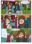 anthro beverage blush brown_hair clothed clothing container cup dialogue drinking_straw duo_focus eyes_closed female group hair male purple_eyes text young young_anthro fiona_(artist) maddie_(manicmoon) twilight_(stitchy626) arachnid arthropod felid hybrid lion mammal mustelid otter pantherine spider 2019 comic english_text hi_res