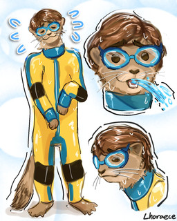 alternate_species anthro anthrofied beady_eyes brown_body brown_fur eyewear fur furrification goggles male solo superhero water wetsuit lhoraece_kira dispatch waterboy_(dispatch) mammal mustelid otter 4:5 hi_res