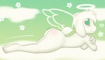 anthro blush butt cloud feathered_wings feathers halo male nude sky solo star wings young young_anthro young_male breakingcloud undertale undertale_(series) asriel_dreemurr bovid caprine goat mammal monster absurd_res hi_res