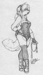 anthro big_breasts boots breasts cleavage clothed clothing corset female footwear gloves hair handwear leash legwear lingerie panties ponytail shoes solo stockings topwear underwear baikobits shenjii_(baikobits) border_collie canid canine canis collie domestic_dog herding_dog mammal pastoral_dog sheepdog 2014 monochrome