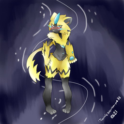 3_toes 4_fingers ambiguous_gender anthro black_body black_fur blue_eyes blue_pawpads blush claws feet female fingers fur grey_background grey_body grey_fur male pattern_background pawpads plantigrade purple_background simple_background solo toes whiskers yellow_body yellow_fur twinkworshiper8 nintendo pokemon felid generation_7_pokemon legendary_pokemon mammal pokemon_(species) zeraora 1:1 absurd_res hi_res signature