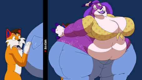 3_fingers anthro belly big_belly big_breasts big_butt black_nose bottomwear bra breasts butt butt_crush butt_grab butt_slam clothing denim denim_bottomwear denim_clothing dominant dominant_female duo female fingers floppy_ears fur hair hand_on_butt horn huge_belly huge_breasts huge_butt jeans looking_back male male/female nude obese open_mouth orange_body orange_fur overweight overweight_anthro overweight_female pants purple_body purple_fur purple_hair red_ears short_hair short_tail simple_background size_difference smile spots tail teeth thick_thighs transparent_background underwear white_body white_fur wide_hips yellow_eyes kazecat babbs_(babbsthegoat) ozzifoxy bovid canid canine caprine fox goat mammal 16:9 alpha_channel animated loop widescreen