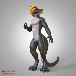 3_toes 5_fingers anthro claws digitigrade featureless_crotch feet fingers hair male nude open_mouth open_smile sharp_teeth smile solo teeth toes feodaron_sd inereigan scalie 1:1 3d_(artwork) digital_media_(artwork) hi_res