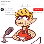 1:1 blonde_hair bodily_fluids breasts cheetah cheetara clothed clothing derp_eyes electronics english_text felid feline female hair illeity mammal microphone reaction_image solo sweat text thundercats thundercats_roar youtube