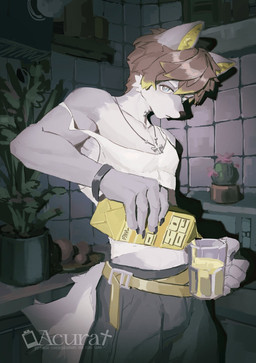 anthro belt biped black_bottomwear black_clothing black_pants blue_eyes bottomwear brown_hair clothing dark fur grey_body grey_fur hair holding_glass holding_object juice looking_at_viewer male muscular muscular_anthro muscular_male necklane pants shirt solo tank_top topwear white_clothing white_shirt white_tank_top white_topwear yellow_belt canilu_u canid canine canis mammal wolf 2025 hi_res