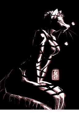 anthro biped black_background breasts dark female nipples nude simple_background sitting solo whiskers seth-iova mammal murid murine rat rodent black_and_white digital_media_(artwork) monochrome