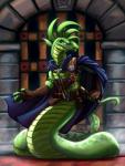 apode armlet belt blue_eyes cape clothing fingerless_gloves gloves glowing glowing_eyes handwear legless looking_at_viewer male scroll serpentine solo commissar-k draconcopode naga reptile scalie snake 2013