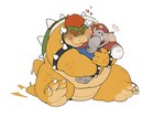 anthro belly blush chubby_cheeks clothing duo facial_hair hair heart_symbol horn hug male male/male mustache overalls overweight overweight_anthro overweight_male proboscis_(anatomy) red_hair shell spiked_shell spikes spikes_(anatomy) tail tail_motion tailwag trunk trunk_(anatomy) quanjiang mario_bros nintendo super_mario_bros_wonder bowser elephant_mario mario elephant elephantid koopa mammal proboscidean scalie absurd_res hi_res