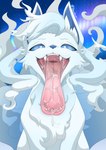 ambiguous_gender aurora_(phenomenon) blue_body blue_eyes blue_fur blue_inner_ear blue_nose blue_sclera blue_tail bodily_fluids cheek_tuft chest_tuft detailed_background dripping facial_tuft fangs feral front_view fur gaping_mouth head_tuft inner_ear_fluff kemono looking_at_viewer mouth_shot multi_tail multicolored_body multicolored_ears multicolored_fur multicolored_tail open_mouth outside pink_tongue pupils quadruped saliva saliva_drip saliva_on_tongue saliva_string sitting sky solo star starry_sky tail teeth tongue tongue_out tuft two_tone_body two_tone_ears two_tone_fur two_tone_tail white_body white_ears white_fur white_inner_ear_fluff white_pupils white_tail tuberosekotoki nintendo pokemon alolan_form alolan_ninetales canid canine generation_7_pokemon mammal pokemon_(species) regional_form_(pokemon) 2024 absurd_res colored half-length_portrait hi_res portrait shaded signature