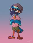 anklet anthro beanie blue_eyes bracelet clothing eyewear glasses half-closed_eyes hat headgear headwear jewelry multicolored_bracelet narrowed_eyes rainbow_bracelet rainbow_symbol solo standing wings skymafia willow_(zipi) avian bird blue_jay corvid jay_(bird) new_world_jay oscine passerine 2019