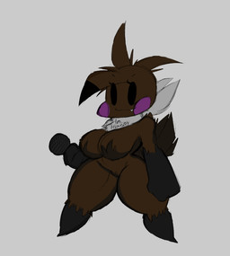 alternate_color anthro anthrofied beakless bib big_breasts blush blush_stickers breasts brown_body brown_feathers chibi electronics fangs feathers female microphone naturally_censored nipple_tuft non-mammal_breasts shortstack simple_background smile solo tail tail_feathers teeth text thick_thighs tuft wide_hips xytora five_nights_at_freddy's five_nights_at_freddy's_2 scottgames toy_chica_(fnaf) avian bird chicken galliform phasianid colored english_text
