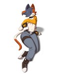 anthro belt black_choker black_clothing black_eyes black_footwear black_gloves black_hair black_handwear black_inner_ear black_jewelry black_necklace black_shoes blue_bottomwear blue_clothing blue_jeans blue_pants bottomwear brown_body brown_fur choker clothed clothing denim denim_bottomwear denim_clothing female fingerless_gloves flat_chested footwear fur gloves grey_body grey_fur grey_hair hair handwear jeans jewelry looking_at_viewer necklace nipples open_mouth orange_inner_ear pants pink_nipples ponytail raised_clothing raised_shirt raised_topwear shirt shoes sitting smile solo topwear white_body white_clothing white_footwear white_fur white_shoes wide_hips yellow_clothing yellow_gloves yellow_handwear chipsgm epic_games fortnite cate_meowdy domestic_cat felid feline felis mammal absurd_res hi_res