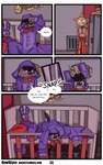 2024 absurd_res ageplay ambiguous_gender animatronic bewskyss bottomwear canid canine canis clothed clothing comic daycare_attendant_(fnaf) dialogue diaper digital_media_(artwork) domestic_dog duo english_text five_nights_at_freddy's five_nights_at_freddy's:_security_breach hi_res humanoid infantilism machine male mammal robot roleplay scottgames speech_bubble steel_wool_studios text url