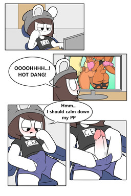 anthro beanie black_clothing black_shirt black_topwear blue_bottomwear blue_clothing blue_shorts blush bottomwear brown_hair butt chair clothing computer dialogue electronics erection female furniture genitals glans grey_beanie grey_clothing grey_hat grey_headwear hair hat headgear headwear male monitor office_chair penis shirt short_tail shorts sitting solo speech_bubble tail text topwear vulva tonytoran nintendo pokemon tony_(tonytoran) chinchilla chinchillid generation_4_pokemon generation_6_pokemon lopunny mammal mega_evolution mega_lopunny pokemon_(species) rodent 2:3 comic hi_res