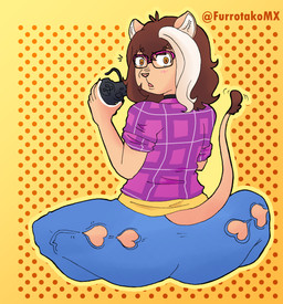amber_eyes anthro brown_hair choker clothing colored_nails eyewear female flannel_shirt fur glasses hair jewelry legwear magenta_shirt nails necklace smile solo stockings tan_body tan_fur thigh_highs video_game_reference wide_hips efradraws dandee_(luxar92) felid lion mammal pantherine absurd_res hi_res
