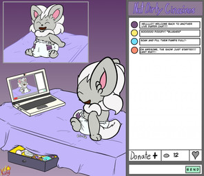 clean_diaper clothed clothing computer detailed_background diaper electronics eyes_closed folded_diaper laptop male onomatopoeia open_mouth sitting solo sound_effects text wearing_diaper yaking nintendo pokemon cinccino generation_5_pokemon pokemon_(species) 2019 english_text