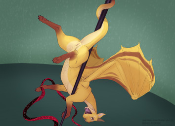 anus butt claws feet female female_feral feral genitals horn looking_at_viewer paws pole smile solo stripper_pole tail teeth toes tongue vulva wings conditional_dnp kodardragon mythology dragon mythological_creature mythological_scalie scalie 2026 digital_drawing_(artwork) digital_media_(artwork) hi_res