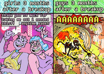 alcohol anthro beverage blue_hair bone burning clothing cocktail cocktail_glass collar container crop_top cup curly_hair dialogue drinking_glass eyewear fur glass glass_container glass_cup glasses group hair humor martini open_mouth open_smile pink_body pink_fur pink_hair purple_body purple_fur shirt skeleton smile speech_bubble tank_top text topwear trio rawdawgcomics canid canine canis domestic_dog mammal comic english_text