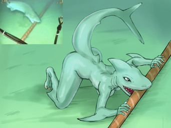 anthro anthrofied bite breasts butt claws female nude open_mouth solo tail teeth underwater water sorrowcream aquatic fish shark 4:3 hi_res meme reference_image