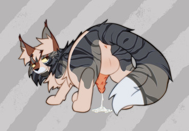 all_fours balls balls_blush blush bodily_fluids body_blush cum feral genital_fluids genitals hole_(anatomy) looking_back male penile_spines penis solo spread_legs spreading freckledcoat warriors_(book_series) fan_character domestic_cat felid feline felis mammal hi_res