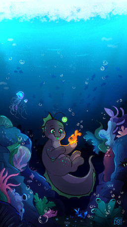 anthro bioluminescence coral_reef fin gills glowing lure_(anatomy) male seaweed solo tongue tongue_out underwater underwater_scenery water artistic_dot poseidon_(some_dumm_wah) some_dumm_wah_(character) anglerfish anthozoan aquatic cnidarian coral cyprinid cypriniform fish goldfish jellyfish medusozoan sea_sponge 9:16 hi_res