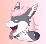 anthro bodily_fluids drooling female fur green_eyes grey_body grey_fur hair looking_aside looking_at_viewer mouth_shot open_mouth saliva solo tongue tongue_out noeggissafe nintendo pokemon ribbon_(bowhuskers) arcanine generation_1_pokemon pokemon_(species) bust_portrait hi_res portrait