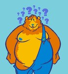 anthro belly blue_nipples bulge clothing fupa fur male moobs navel nipples orange_body orange_fur overalls overweight solo barakatalogue bear_in_the_big_blue_house disney bear_(bitbbh) bear mammal hi_res