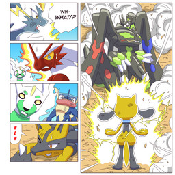 ambiguous_gender anthro dialogue feral fur group red_body tail text yellow_body yellow_fur ragster_(artist) nintendo pokemon avian blaziken canid canine felid generation_3_pokemon generation_4_pokemon generation_7_pokemon legendary_pokemon lucario mammal pokemon_(species) riolu shiny_pokemon zeraora zygarde zygarde_10_forme 1:1 comic digital_media_(artwork) english_text hi_res