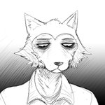 1:1 anthro beastars canid canine canis clothing comic hi_res hladilnik legoshi_(beastars) looking_down male mammal monochrome polo_shirt reaction_image shirt sketch solo tired topwear wolf
