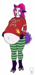 anthro belly big_belly black_nose cheek_tuft clothed clothing cloven_hooves facial_tuft female fur green_clothing green_legwear hair holidays hooves legwear mouth_closed navel pink_eyes pink_hair pregnant pregnant_anthro pregnant_female purple_body purple_fur red_clothing red_sweater red_topwear simple_background solo standing sweater topwear tuft white_background white_body white_fur milk-jug christmas kathrin_engel canid canine deer fox hybrid mammal colored digital_drawing_(artwork) digital_media_(artwork) english_description full-length_portrait hi_res portrait