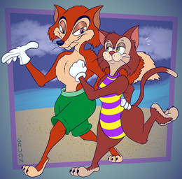 3_toes 4_fingers anthro arched_foot arm_tuft athletic athletic_anthro athletic_male back_tuft barefoot beach belly bent_legs big_belly big_butt big_tail biped black_nose black_toe_claws brown_body brown_eyes brown_fur butt cheek_tuft chest_tuft claws clothed clothing cloud cloudy_sky crossdressing curling_tail curling_toes curvy_figure dipstick_tail duo elbow_tuft facial_tuft feet fingers fluffy fluffy_chest fluffy_tail fur glance gloves green_clothing green_eyes green_swimming_trunks green_swimwear grin half-closed_eyes hand_on_another's_back hand_on_another's_butt hand_on_back hand_on_butt handwear head_tuft humanoid_feet humanoid_hands humanoid_heel inner_ear_fluff knee_tuft leg_tuft lines_drawn male markings multicolored_body multicolored_fur narrowed_eyes one-piece_swimsuit orange_body orange_fur outside pattern_clothing pattern_swimwear paws pecs pink_nose plantigrade pose raised_calf raised_heel raised_tail sand sea shoulder_tuft sky slightly_chubby slightly_chubby_anthro slightly_chubby_male small_waist smile smiling_at_another smirking_at_another smug smug_expression smug_eyes smug_face smug_grin striped_clothing striped_swimwear stripes swimming_trunks swimwear tail tail_markings tan_belly tan_body tan_chest tan_fur tan_soles tan_tail_tip tiptoes toe_claws toes toony topless topless_anthro topless_male tuft two_tone_body two_tone_feet two_tone_fur walking wasp_waist water whisker_spots whiskers white_clothing white_gloves white_handwear white_sclera wide_hips gavanzude disney disney's_pinocchio pinocchio "honest"_john_foulfellow gideon_(pinocchio) canid canine domestic_cat felid feline felis fox mammal red_fox true_fox 2026 alternate_version_at_paywall colored digital_drawing_(artwork) digital_media_(artwork) flat_colors hi_res pinup signature