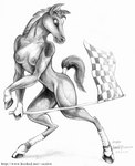 anthro breasts checkered checkered_flag clothing female hair hooves legwear mane solo tail thick_thighs amara_telgemeier equid equine horse mammal 1997 black_and_white monochrome