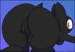 all_fours anthro anus big_butt black_body black_fur blue_background breasts butt female fur genitals looking_at_viewer nude presenting presenting_hindquarters pussy rear_view red_eyes simple_background small_tail solo tail text toony wide_hips honwell batt_the_bat bat mammal 2018