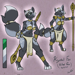 anthro black_body black_fur bottomwear breasts clothed clothing color_variation comparison female fur grey_body grey_fur hair krystal's_staff loincloth navel size_difference solo tribal white_hair acev nintendo star_fox krystal_(star_fox) canid canine canis fox mammal 1:1 2026 hi_res