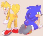 all_fours anus balls blush body_blush butt butt_blush clothing duo embarrassed footwear genitals half-closed_eyes kneeling male male/male narrowed_eyes presenting presenting_hindquarters shoes onechan sega sonic_the_hedgehog_(series) miles_prower sonic_the_hedgehog