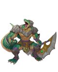 anthro black_claws claws male open_mouth scales sharp_teeth solo teeth weapon raymond158 league_of_legends riot_games tencent renekton crocodilian reptile scalie