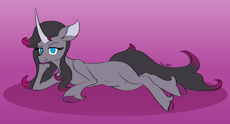 belly black_tail blue_eyes cloven_hooves eyebrows female feral fetlocks fur grey_body grey_fur hooves horn lying navel on_side raised_eyebrow smile solo tail toony penn-name draw_me_like_one_of_your_french_girls mythology them's_fightin'_herds oleander_(tfh) equid equine mammal mythological_creature mythological_equine unicorn 2015 absurd_res digital_drawing_(artwork) digital_media_(artwork) hi_res meme signature