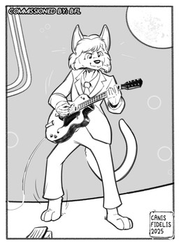 accessory anthro barefoot biped bottomwear cheek_tuft clothed clothing eyebrows facial_tuft feet front_view guitar holding_guitar holding_musical_instrument holding_object jacket looking_at_object male medium_hair musical_instrument necktie pants plantigrade playing_guitar playing_music plucked_string_instrument solo string_instrument suit topwear tuft canisfidelis the_wild_guesses t.c._clevinger domestic_cat felid feline felis mammal 2025 absurd_res hi_res monochrome