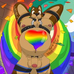 accessory anthro balls barbell_piercing belly belt big_belly cock_ring confetti fluffy genitals harness jewelry lgbt_pride male nipple_barbell nipple_piercing nipples paint penis_accessory penis_jewelry piercing pride_color_flag public solo conditional_dnp notkastar lgbt_pride_month bear hybrid mammal mustelid otter