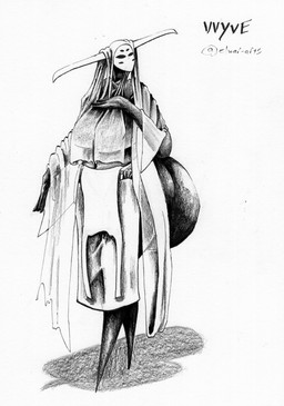 2_horns 6_eyes anthro arthropod_abdomen biped breasts clothed clothing female fingers horn multi_eye shadow solo standing elwar-arts hollow_knight_(franchise) team_cherry fan_character arachnid arthropod mygalomorph spider tarantula 2026 hi_res monochrome