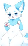4_fingers :3 ambiguous_gender anthro big_eyes black_nose blue_body blue_eyes blue_fur blush bodily_fluids circle_eyebrows claws dipstick_tail eyebrows featureless_crotch finger_claws fingers fur hair happy inner_ear_fluff kemono long_hair looking_at_viewer markings multicolored_body multicolored_fur navel open_:3 open_mouth open_smile pawpads pink_pawpads pink_tongue pupils ruff simple_background smile snaggle_tooth solo standing sweat sweatdrop tail tail_markings thick_thighs three-quarter_view tongue tuft two_tone_body two_tone_fur white_background white_body white_fur wide_hips shirom canid canine fox mammal 2024 cel_shading digital_media_(artwork) hi_res portrait shaded three-quarter_portrait