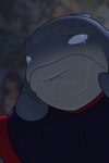 black_clothing blue_eyes blurred_background bodily_fluids clothing crying grey_body grey_skin male sad solo tears uniform whimpering spiky_(pixiv_110815787) disney lilo_and_stitch lilo_and_stitch_(2025) gantu alien 2025 2:3 absurd_res bust_portrait hi_res portrait reaction_image