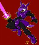 anthro armor boots clothed clothing footwear headgear helmet holding_melee_weapon holding_object holding_sword holding_weapon male melee_weapon open_mouth purple_body red_background red_eyes shoes simple_background solo sword tail weapon sean_blackthorne zohashi mario_bros nintendo fan_character zohashi_metatron dinosaur prehistoric_species purple_yoshi reptile scalie yoshi 2013