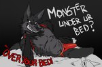 anthro bed bulge claws clothing creepy furniture harness jockstrap male skinny smile solo underwear mr.brapion grey_(foleyfx) monster monster_under_your_bed hi_res