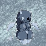 :3 anus big_breasts big_butt blue_body breasts butt clothing female footwear genitals huge_breasts huge_butt membrane_(anatomy) membranous_wings not_furry pussy simple_background small_but_hung socks solo spade_tail tail thick_thighs white_clothing white_footwear white_socks wings helleng demon humanoid 1:1