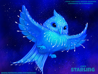 ambiguous_gender beady_eyes beak black_eyes blue_body blue_feathers detailed_background feathered_wings feathers feral flying humor night pun solo star text visual_pun wings piper_thibodeau avian bird oscine passerine starling_(bird) 4:3 digital_media_(artwork) digital_painting_(artwork) english_text painting_(artwork) url