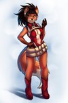 5_fingers anthro black_hair black_nose boots breasts claws cleavage clothed clothing collar cosplay ear_piercing ear_ring female finger_claws fingers footwear fur gloves_(marking) hair high_heeled_boots high_heels humanoid_hands markings medium_breasts multicolored_body multicolored_fur navel orange_body orange_fur piercing ring_piercing shoes smile solo standing tan_body tan_fur two_tone_body two_tone_fur bearbeer my_hero_academia cynthia_saito momo_yaoyorozu canid canine fox mammal 2020 2:3 absurd_res digital_media_(artwork) hi_res