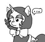 clothed clothing cutie_mark ear_piercing ellipsis equid equine fan_character female feral ficficponyfic hasbro horn joyride_(colt_quest) mammal monochrome my_little_pony mythological_creature mythological_equine mythology piercing ribbons simple_background solo unicorn white_background
