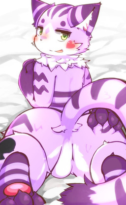 anthro bed_sheet bedding blush butt featureless_crotch green_eyes looking_at_viewer looking_back lying male null pawpads raised_tail rear_view shota solo tail young young_anthro ronchainu domestic_cat felid feline felis mammal 2020 hi_res