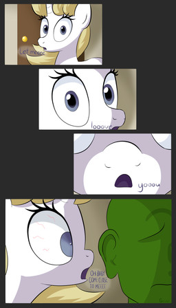 ?_face blonde_hair blue_eyes duo feral hair horn lyrics singing gsuus_(artist) friendship_is_magic hasbro my_little_pony mythology system_of_a_down anon fan_character equid equine horse human mammal mythological_creature mythological_equine pony unicorn comic hi_res